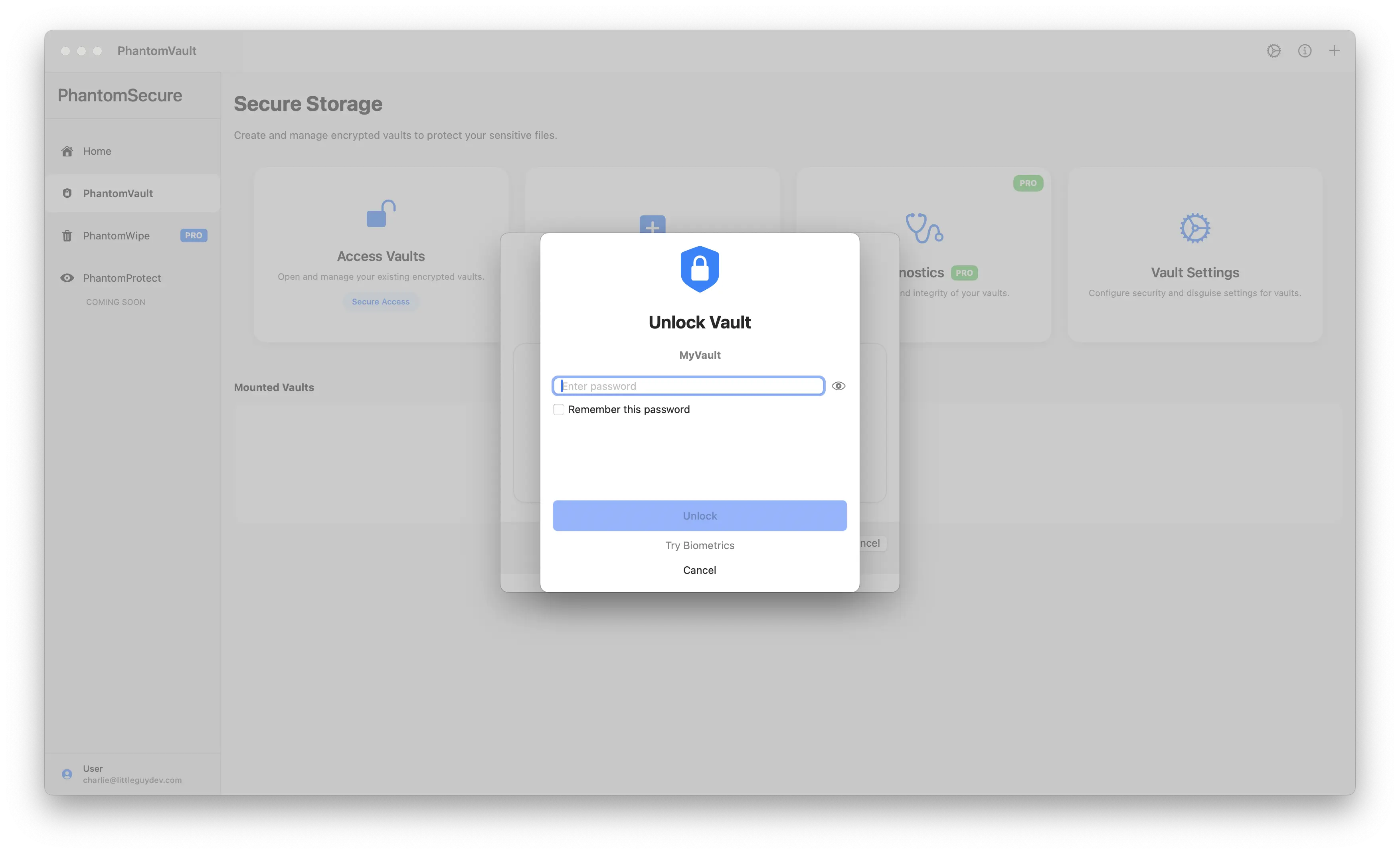 PhantomSecure Unlock Vault Interface